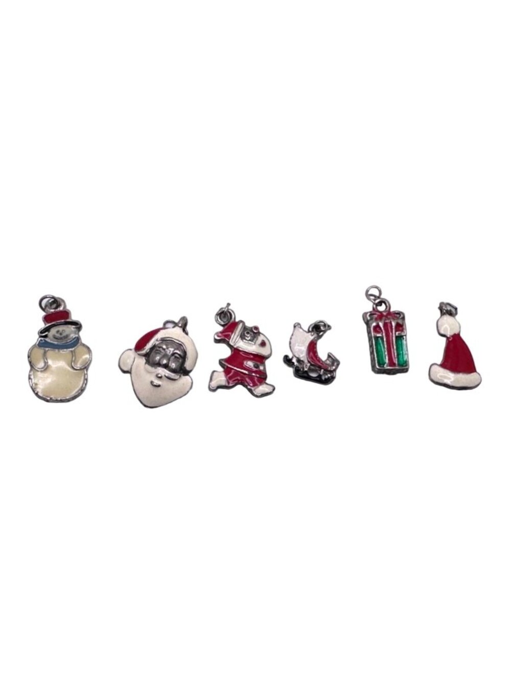Vintage Christmas Charms Lot of 6 Santa Snowman Sleigh Enamel Red Charm Bracelet